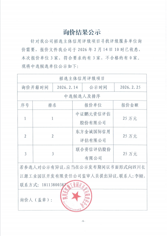 詢價(jià)結(jié)果公示